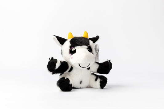 Plush Black & White Big Eye Cow 17cm High