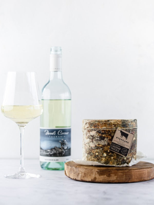 Cheddar Cheese Truckle Wheel and Wine